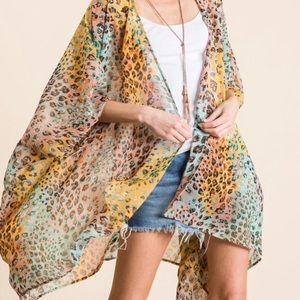 Sheer multi colored leopard print kimono